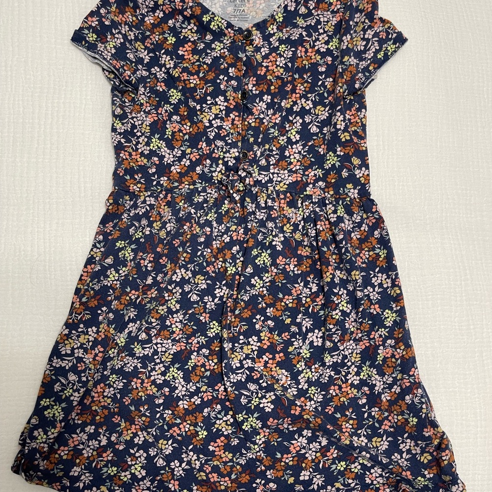 Girls' Navy Floral Short Sleeve Dress